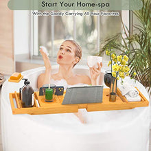 Load image into Gallery viewer, STOREMIC Bathtub Tray Caddy for Tub with Wine Glass Book Holder Free Soap Holder