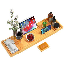 Load image into Gallery viewer, STOREMIC Bathtub Tray Caddy for Tub with Wine Glass Book Holder Free Soap Holder