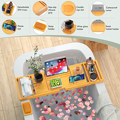 Escurridor de platos Bandeja Organizador Bandeja Spa Holder Caddy Vino  Libro Bañera Tina Caddy Trastero Secar Platos Y Tazas Tapa